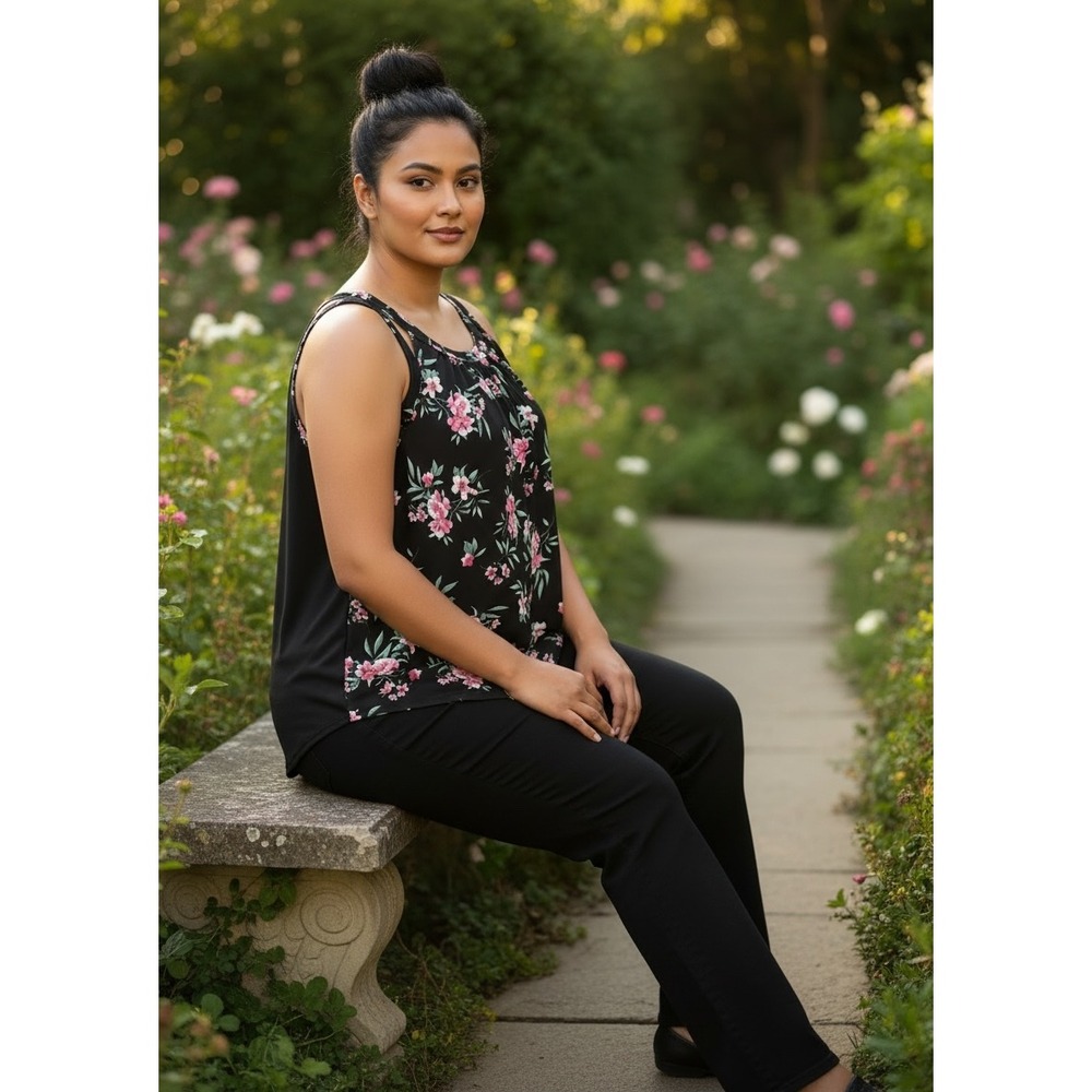 Torrid Womens Floral Keyhole Back Tank Top Black Pink Plus Size 2 2X 18 - Picture 9 of 9